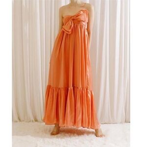 Coral Satin Sheen Maxi In Orange - Bow Dress NWT
